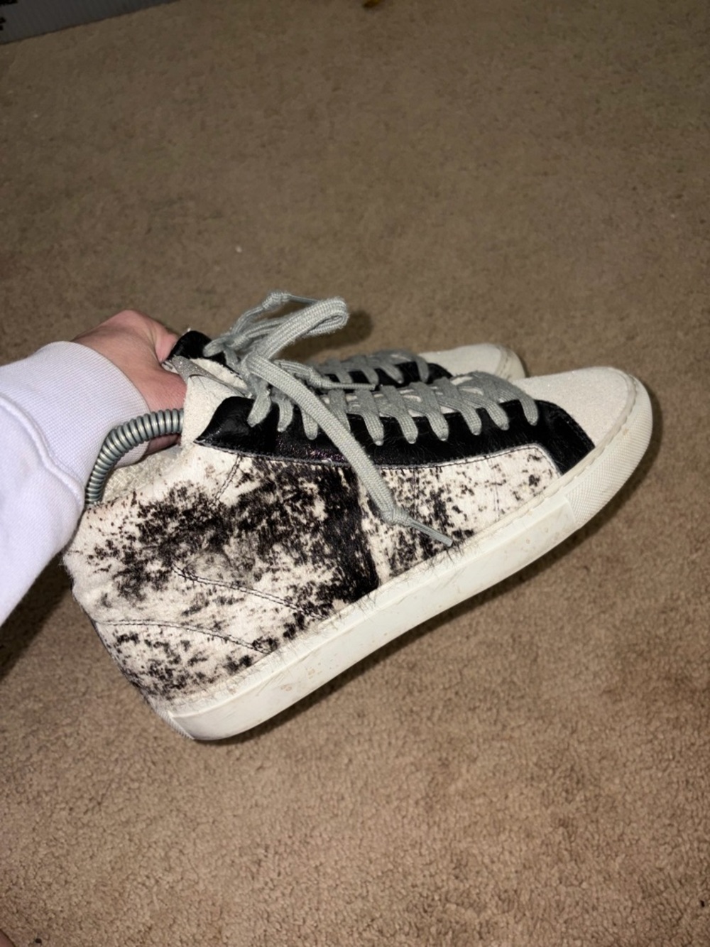 P448 Cow Softy Calf Hair Star Metallic High Top Sneakers Sz 38 (7.5-8)